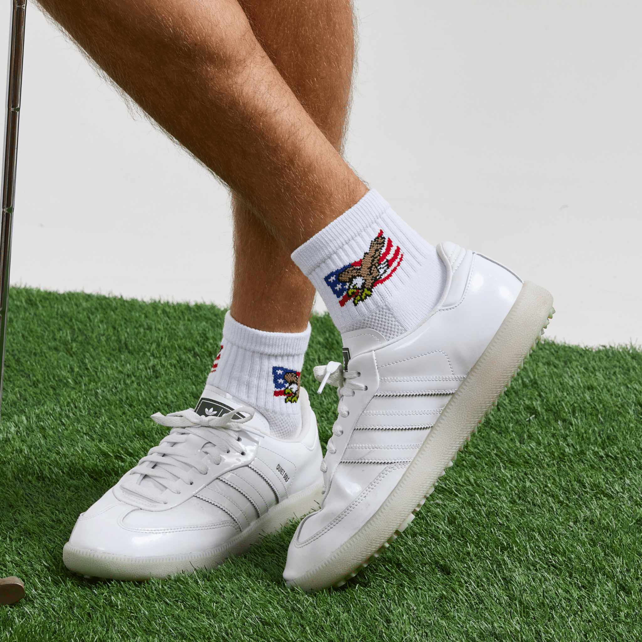 Del Campo Eagle Flag golf socks, lifestyle shot