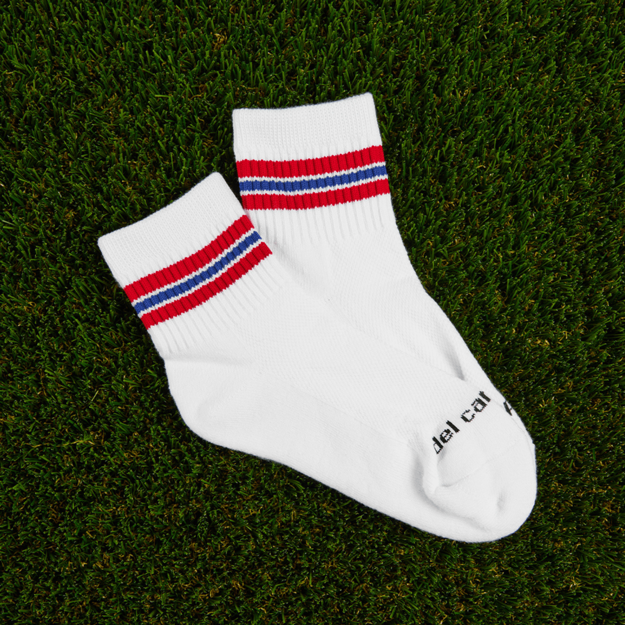 Del Campo Freedom Stripe Pack golf socks featuring four patriotic stripe designs in red, white, and blue