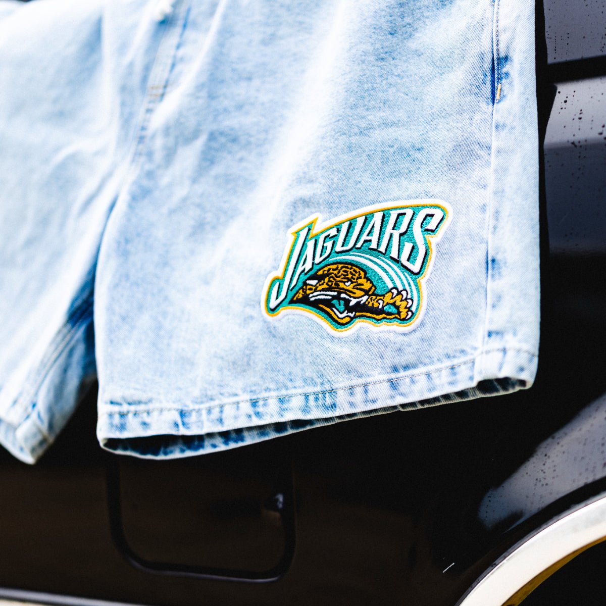 It Was Always The Jorts, officially licensed Jacksonville Jaguars stonewash denim jorts by Del Campo