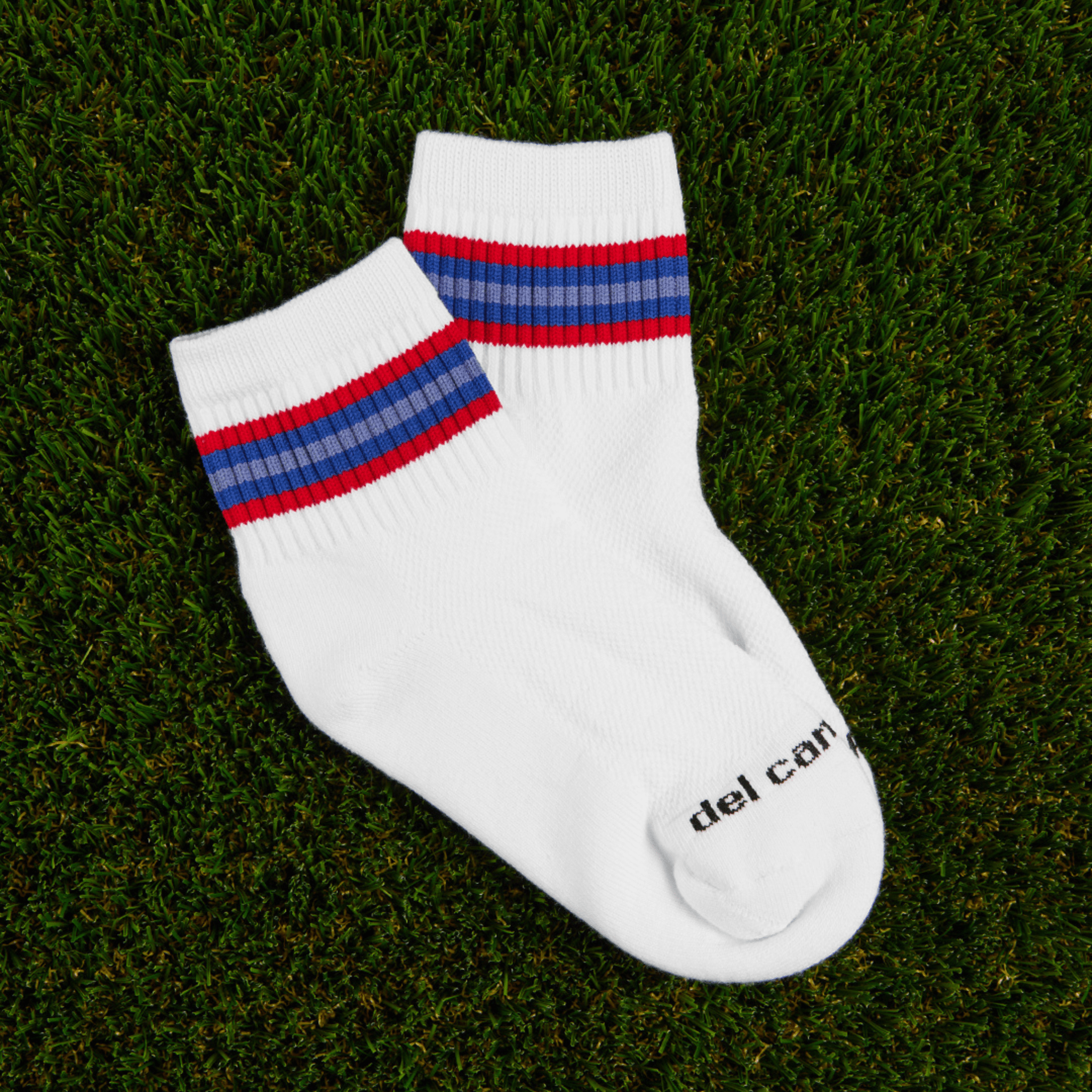 Del Campo Freedom Stripe Pack golf socks featuring four patriotic stripe designs in red, white, and blue