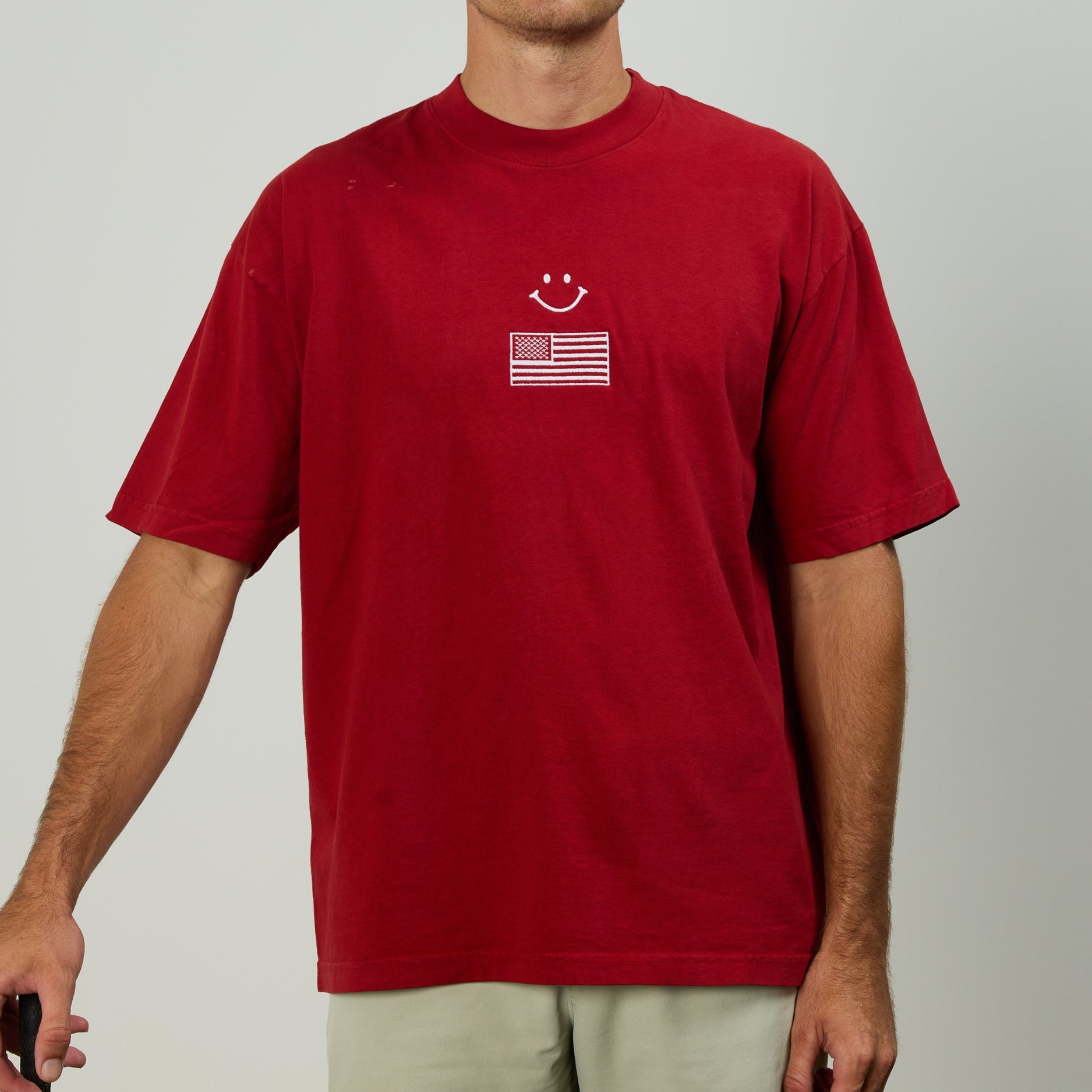 Red USA Smiley T-Shirt Apparel - del campo