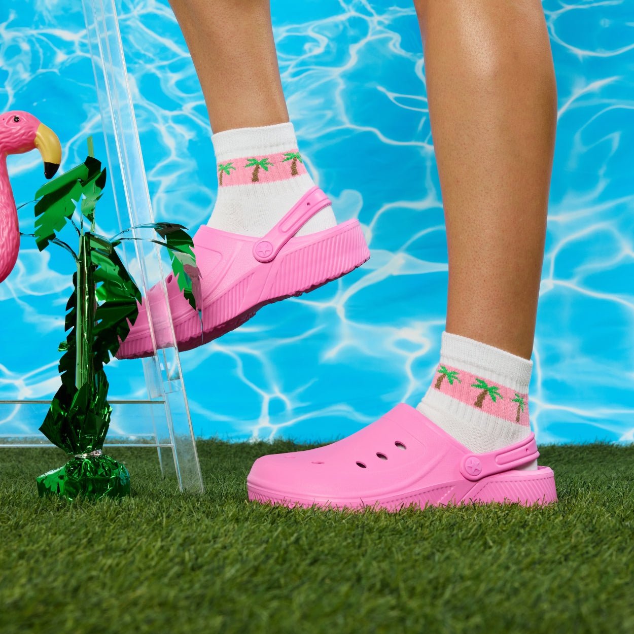 Pink Palms Stripe Socks - del campo