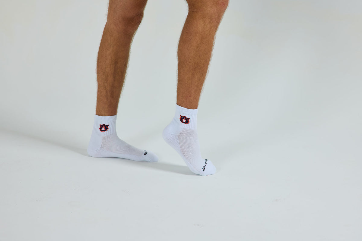Officially licensed Del Campo Auburn Tigers socks being worn.