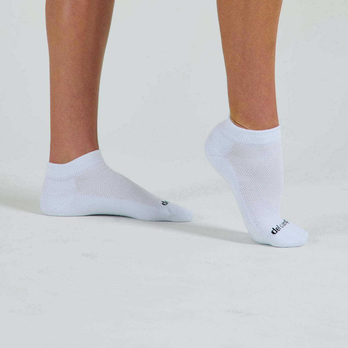 Blank Lowcut Socks worn barefoot, pair - del campo