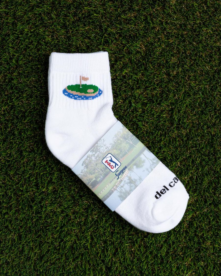 Custom TPC Sawgrass logo golf socks by Del Campo