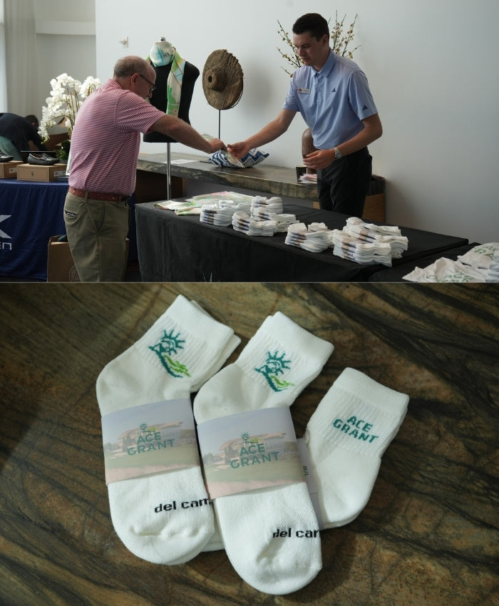 Custom AJGA ACE Grant logo golf socks by Del Campo