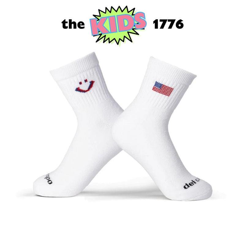 Del Campo Golf Kids 1776 white socks with smile and American flag designs | kids, product