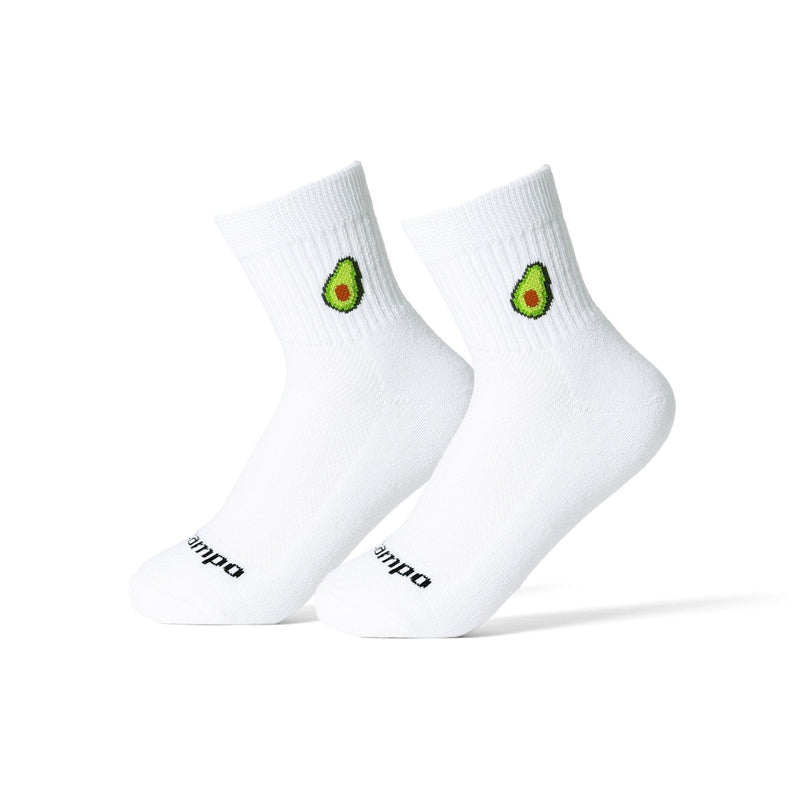 White crew socks with avocado embroidery design | product