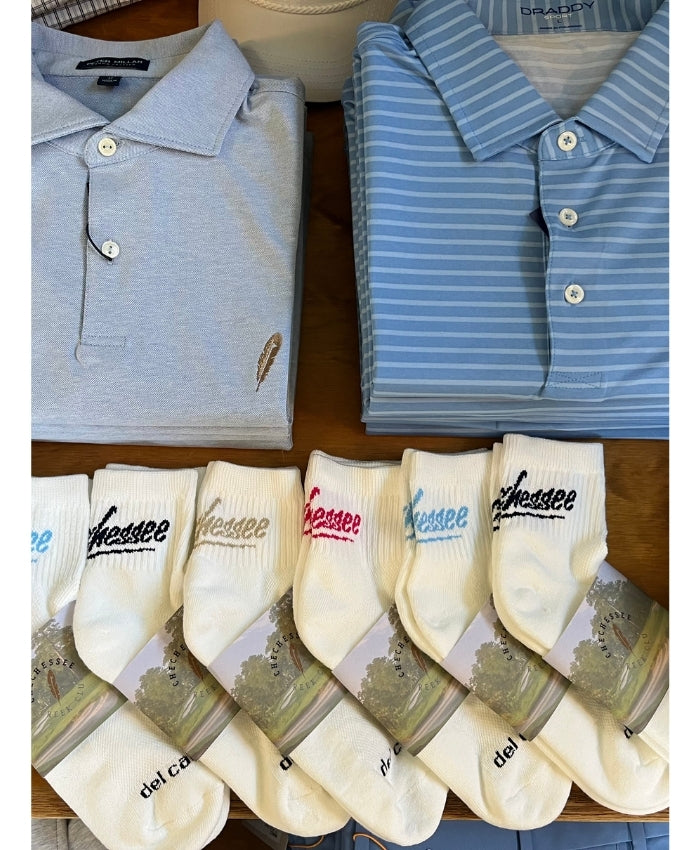Custom Chechessee Creek Club logo golf socks by Del Campo