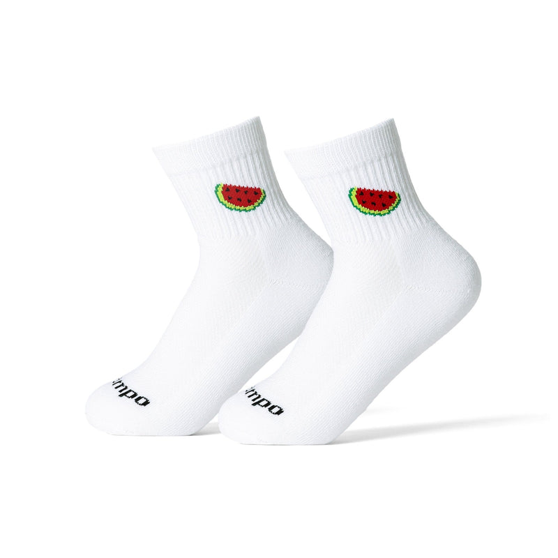 White Del Campo Golf socks with watermelon embroidery on the cuff. | product