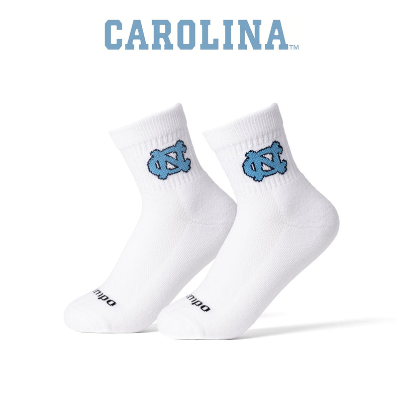 North Carolina Tar Heels white socks with interlocking NC logo in Carolina blue. | product, college