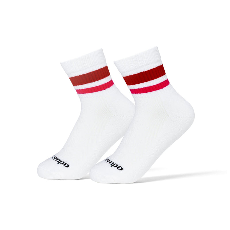 Del Campo Golf Reds socks with white base and red striped cuff. | product