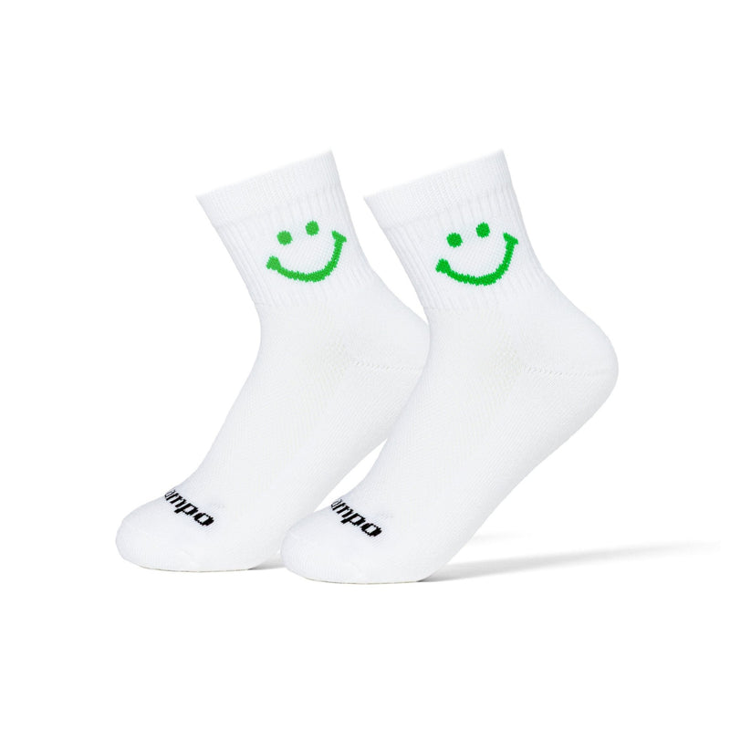 Del Campo Golf white crew socks with green smiley face design | product