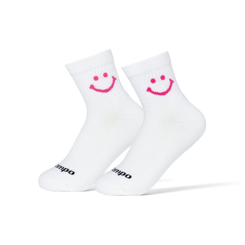 Del Campo Golf white crew socks with pink smiley face design | product