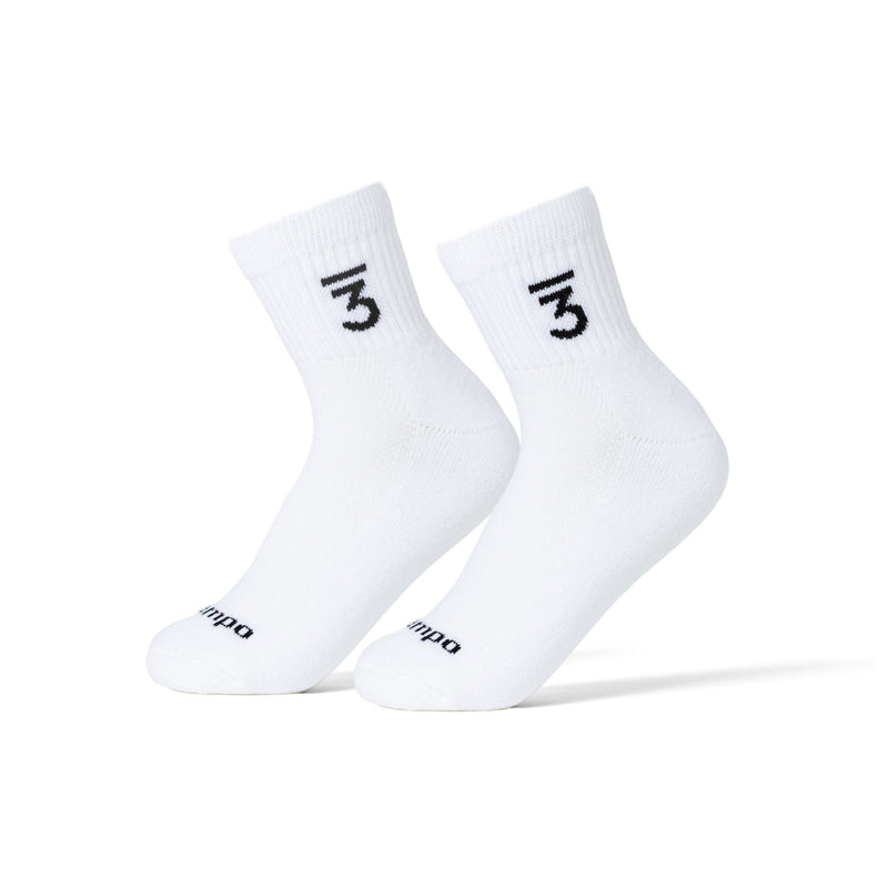Del Campo Golf white crew socks with black logo and number 3 design. | product