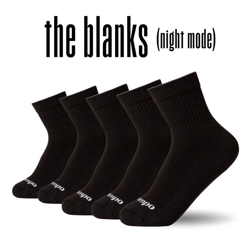 Five black Del Campo Golf crew socks displayed in a row on white background. | product, men