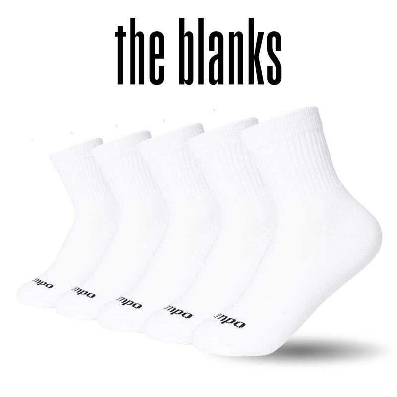 Five-pack of white crew socks with ribbed texture and Del Campo branding on the foot. | product