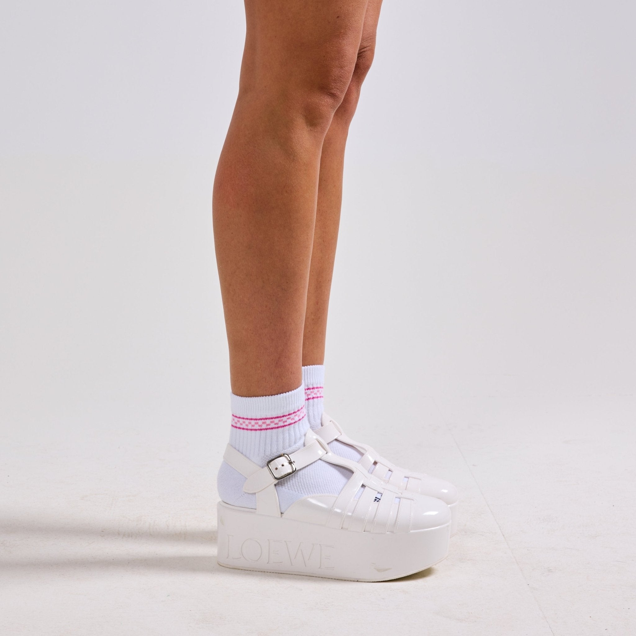 yoep tomomiさん　White cotton ball strap Pink Checkered Stripes - Del Campo Golf Socks | Made in USA