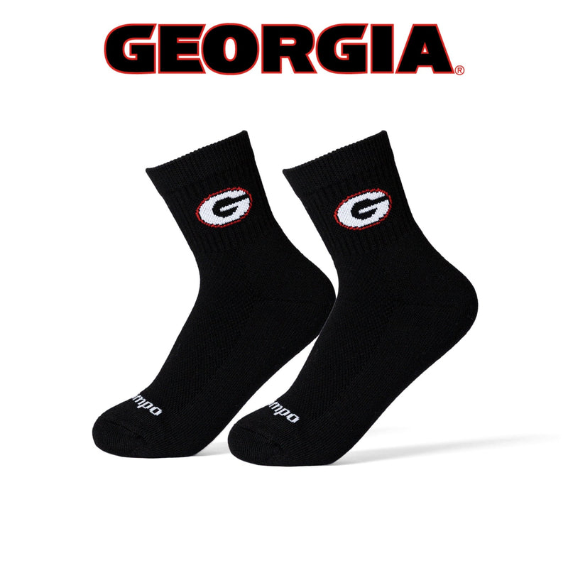 Georgia Bulldogs black crew socks with red and white G logo. | product, college