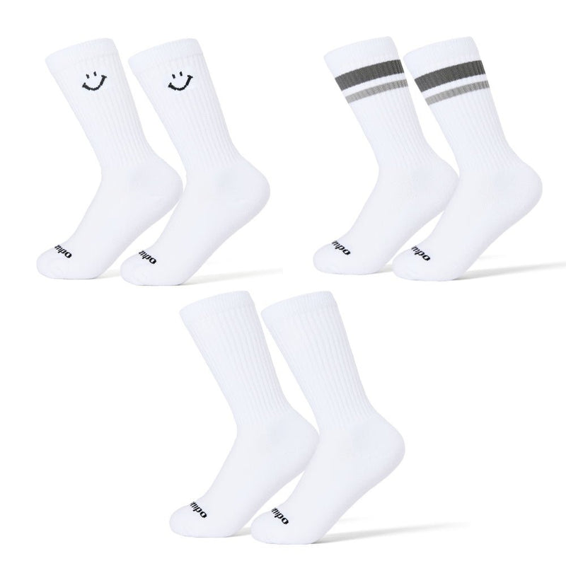 Del Campo Golf Variety Crew 3-Pack white socks with smiley face and stripe designs | product