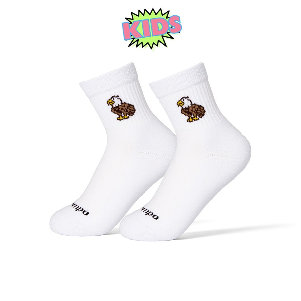 White kids socks with brown bald eagle graphic design | kids, product