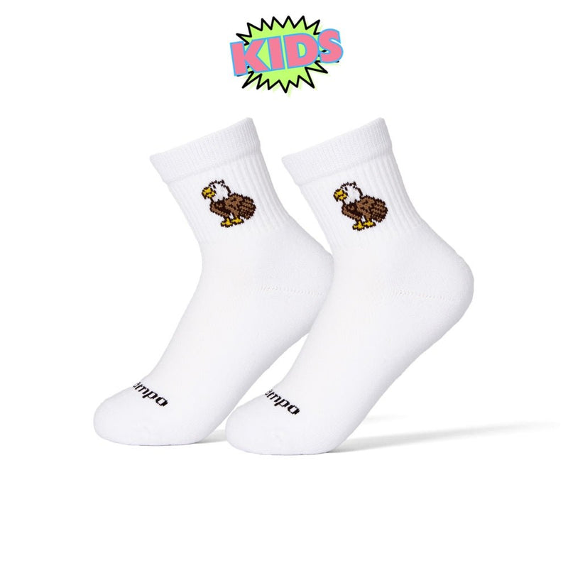 White kids socks with brown bald eagle graphic design | kids, product