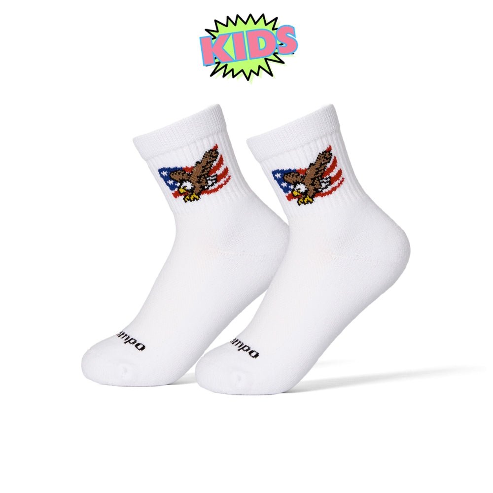 Kids Eagle Flag white crew socks with patriotic eagle and flag design | kids, product