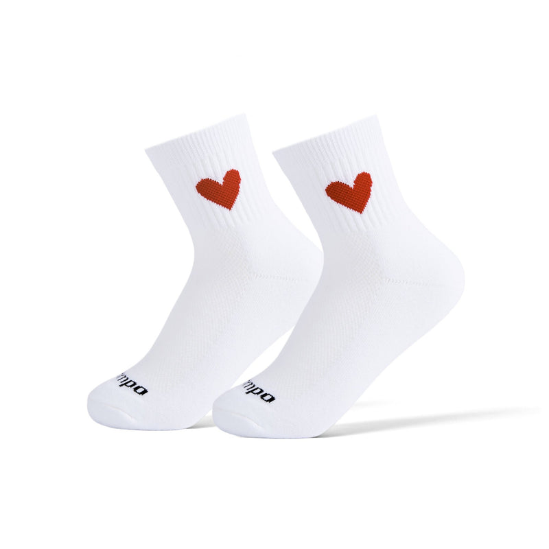 White Del Campo Golf socks with red heart design on white background | product
