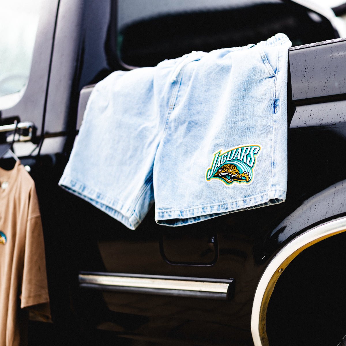 It Was Always The Jorts, officially licensed Jacksonville Jaguars stonewash denim jorts by Del Campo