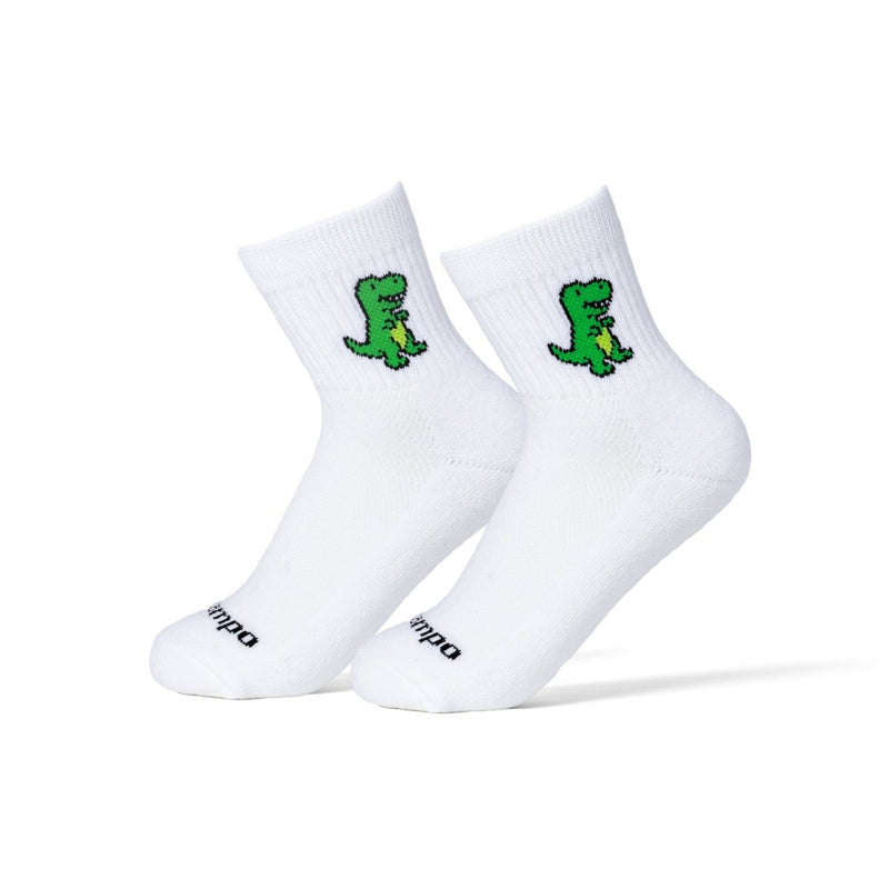 Dino Boys white crew socks with green dinosaur design | kids, product