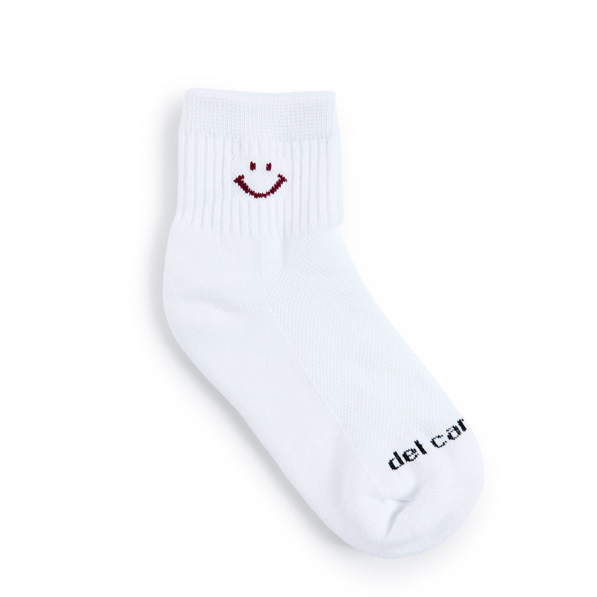Del Campo Cardinal Smiley golf socks, flat lay
