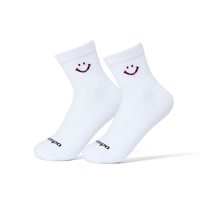 Del Campo Cardinal Smiley golf socks, on foot