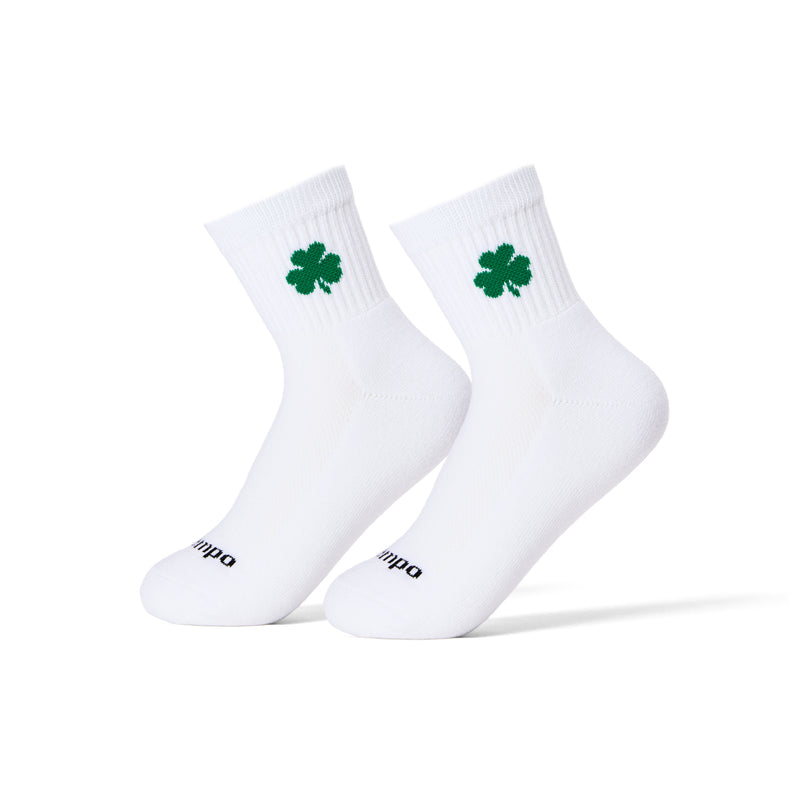 Kids Shamrock white crew socks with green clover design | kids, product