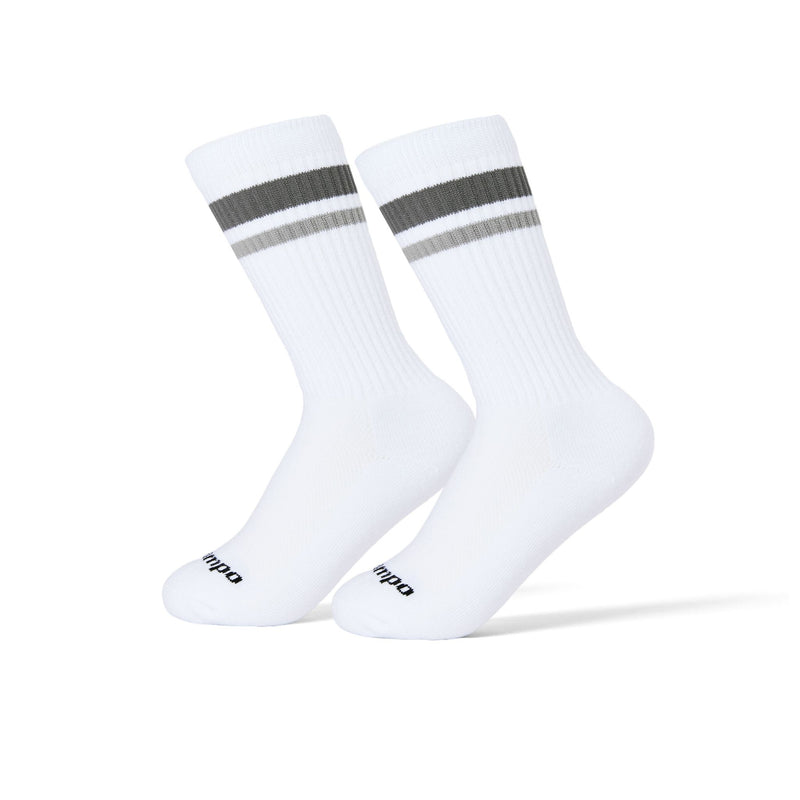Del Campo Grey Stripe Crew 3-Pack golf socks worn on a pair of feet