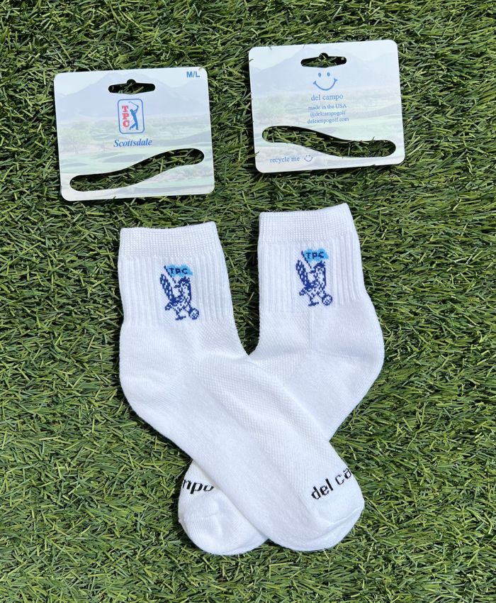 Custom TPC Scottsdale logo golf socks by Del Campo