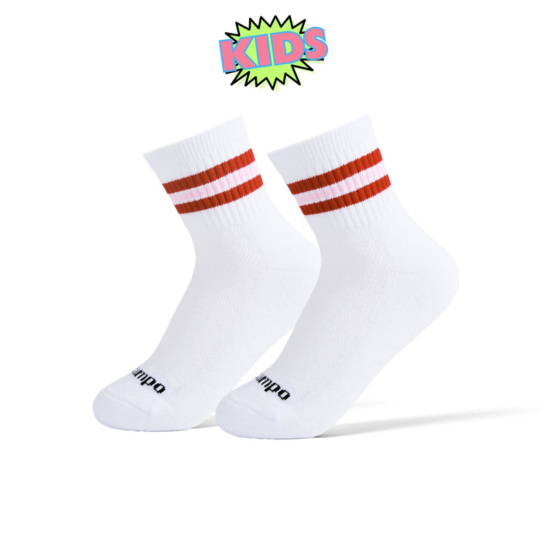 Del Campo Golf kids socks in white with red stripes, shown as a pair on white background. | kids, product