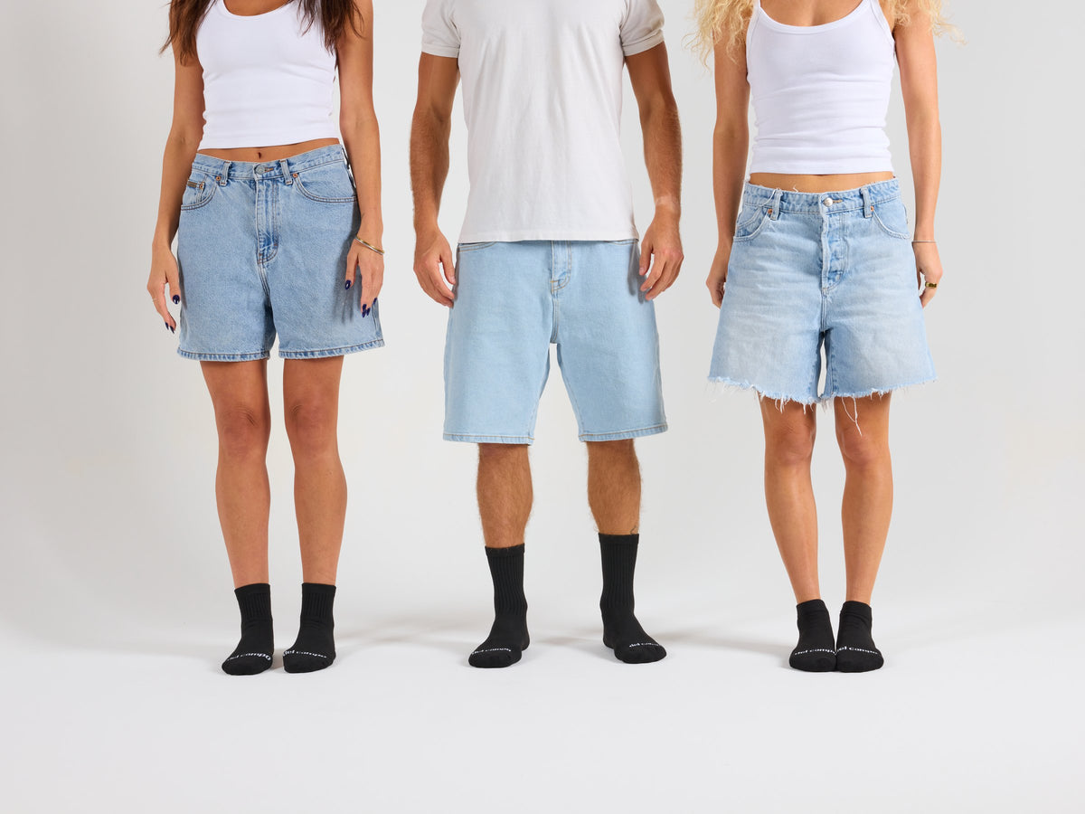 Three people in black Del Campo blank socks: quarter, crew and lowcut
