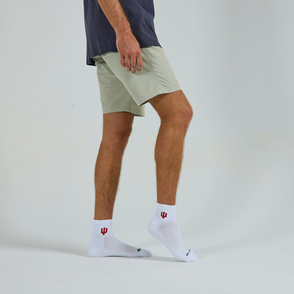 Del Campo Indiana Hoosiers golf socks on a male model in studio