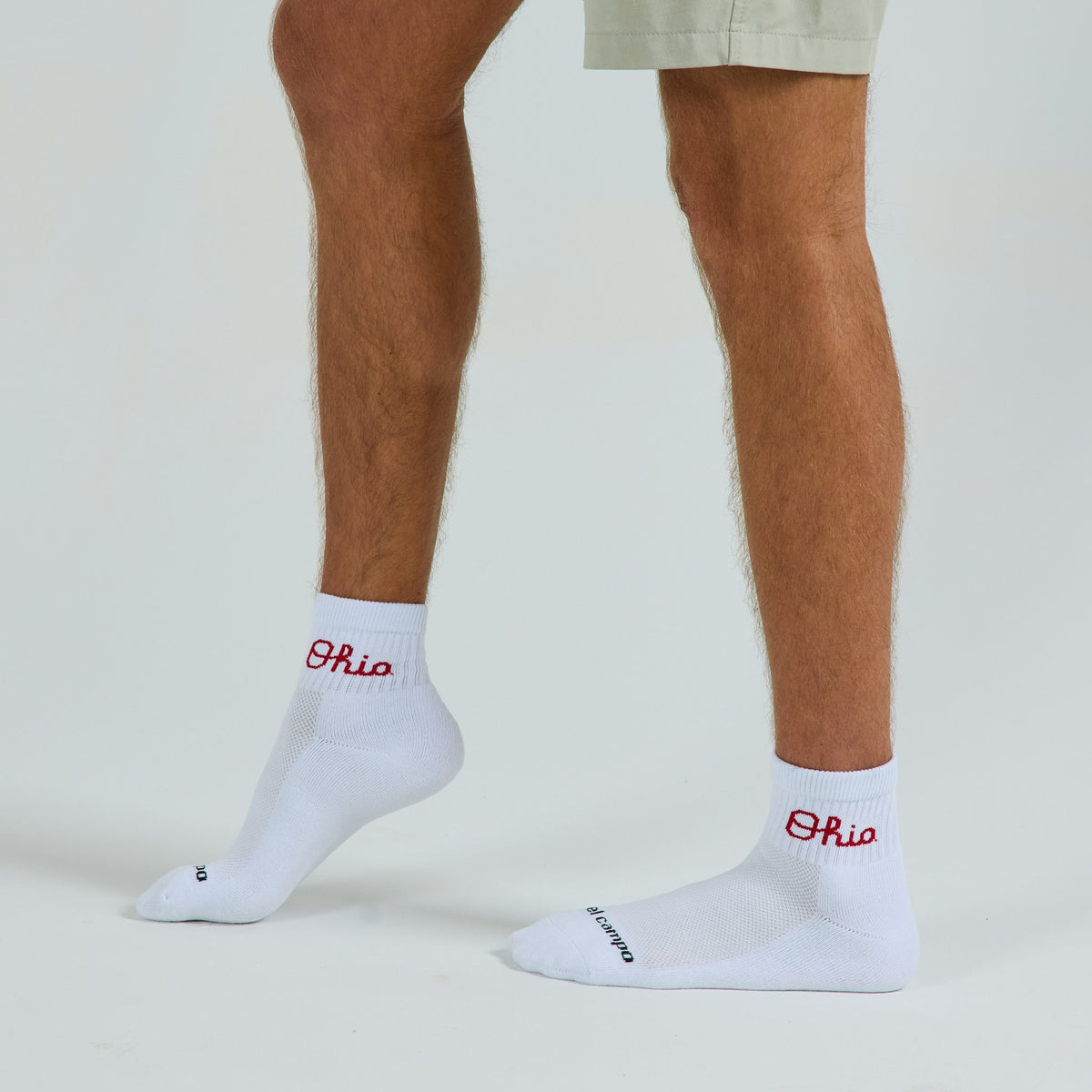 Del Campo Ohio State Buckeyes golf socks on a male model in studio