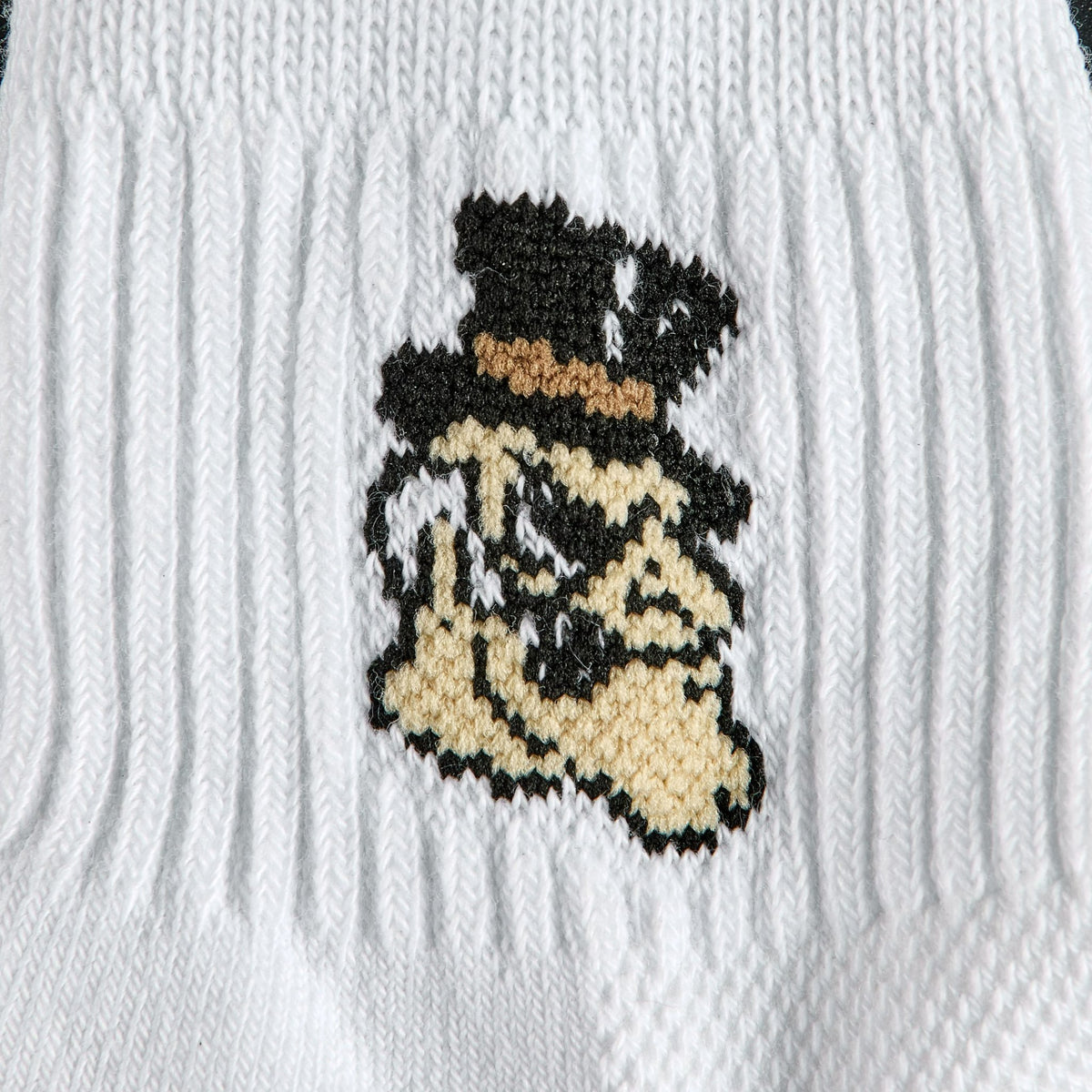 Close-up of the Demon Deacon head on Del Campo Wake Forest Demon Deacons golf socks