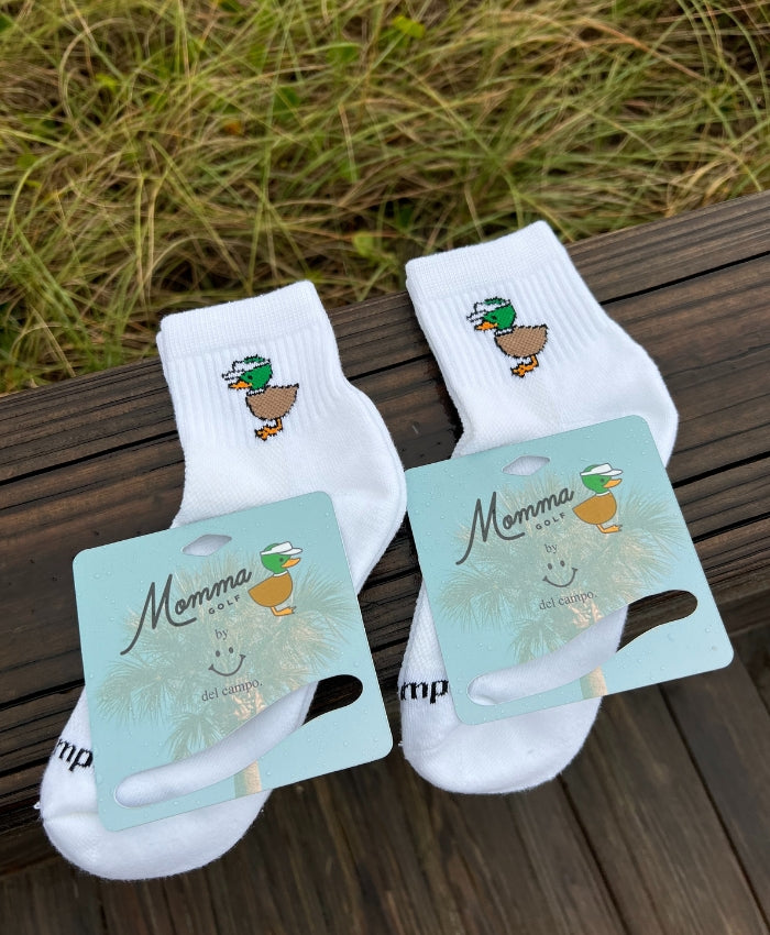Custom Momma Golf logo golf socks by Del Campo