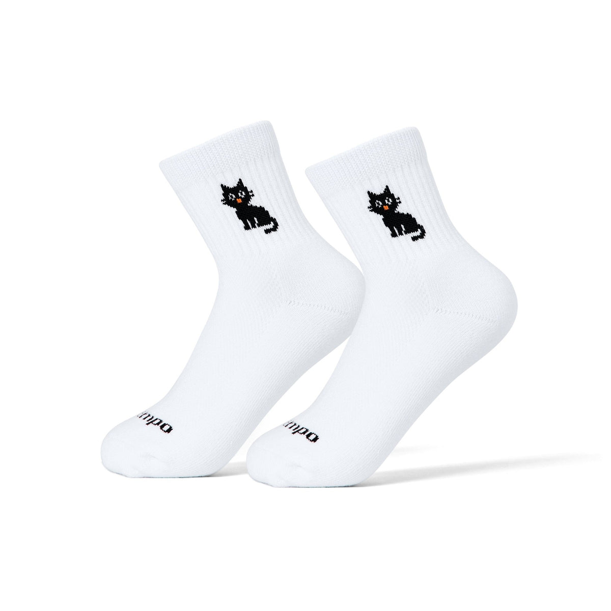 Del Campo The Black Cat Halloween golf socks, white quarter socks with a black cat on the cuff, pair on sock forms